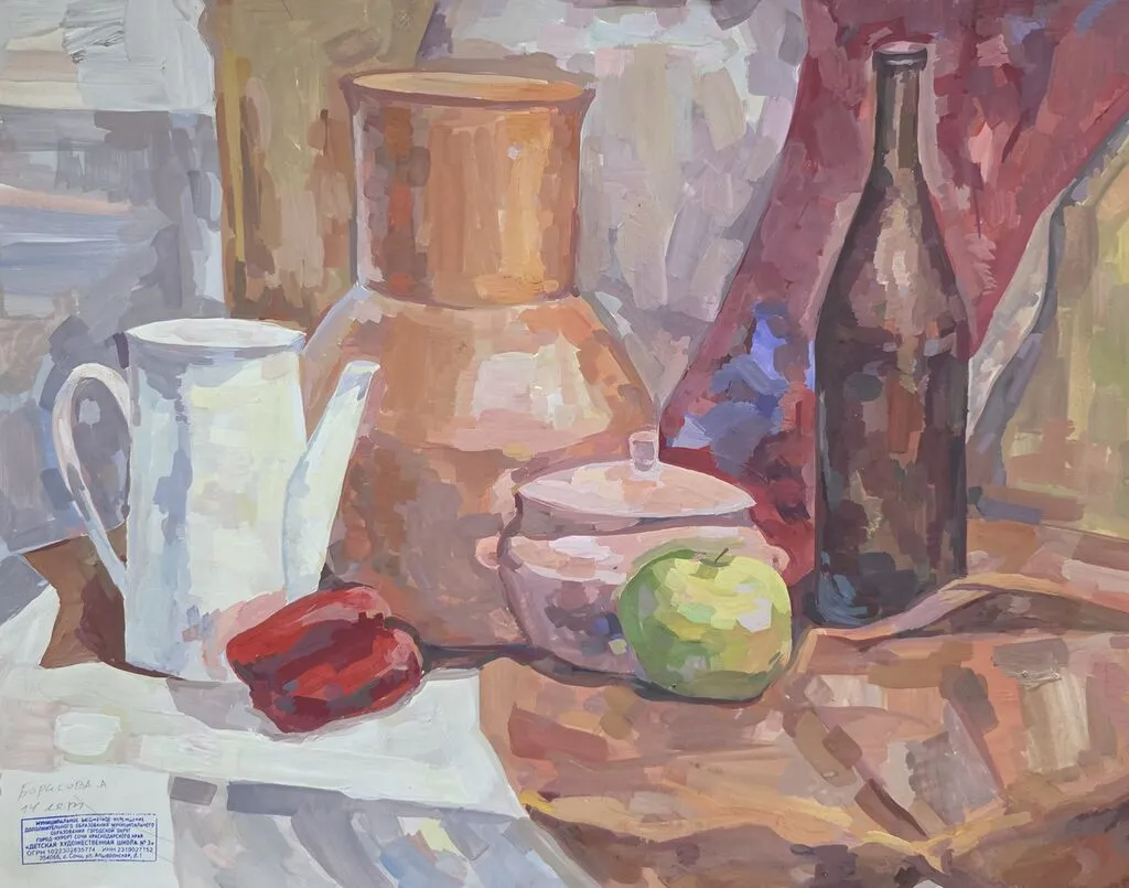 Борисова Александра, 14 лет, Натюрморт с крынкой, преп. Костоусова Т.С.
