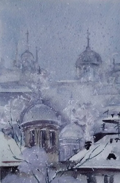 Шавалдина Л.А. Морозное утро, б. акварель, 40х30, 2026г.