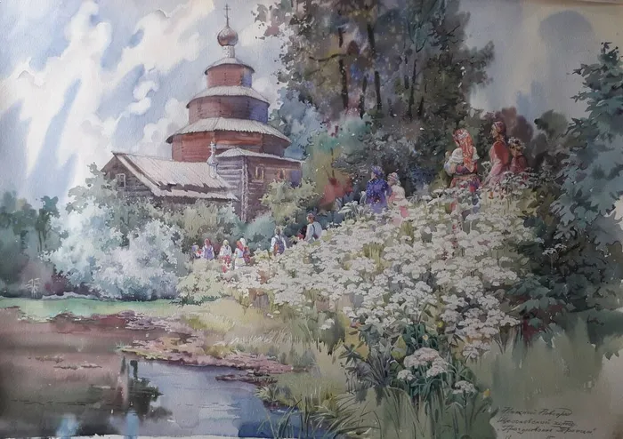 Краснодарский край, город Сочи, Лямина Любовь Борисовна, МБУДО г.Сочи ДХШ 3, Празднование Троицы, 50х70, бумага, акварель, 2024 г.