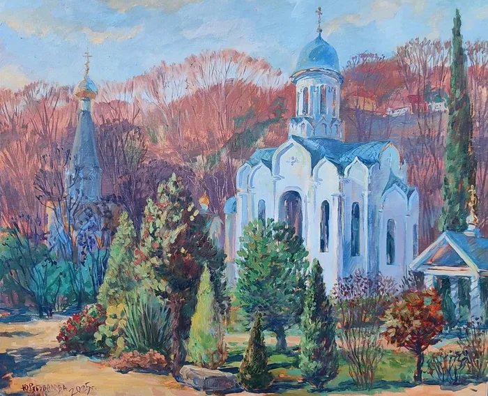Рябовалова Ю.В.. Солнечный день в Троице-Георгиевском монастыре, 50х60 холст масло, 2025г.
